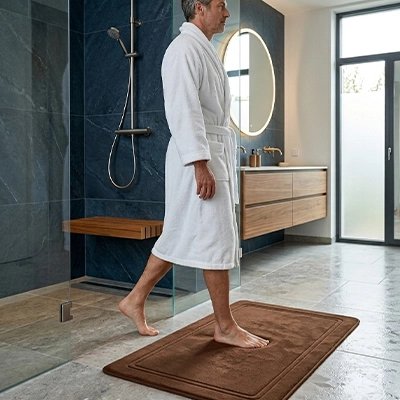 Tapis salle de bain café épouse la forme des pieds