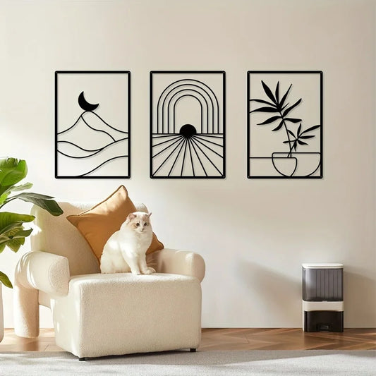 Bohemian Minimalist 3-Piece Black Metal Wall Art Set