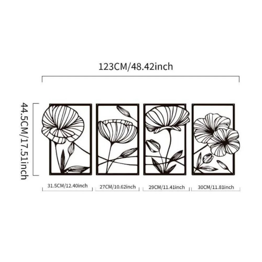 4-Piece Metal Lotus Wall Art – Minimalist Abstract Floral Hanging Sculpture