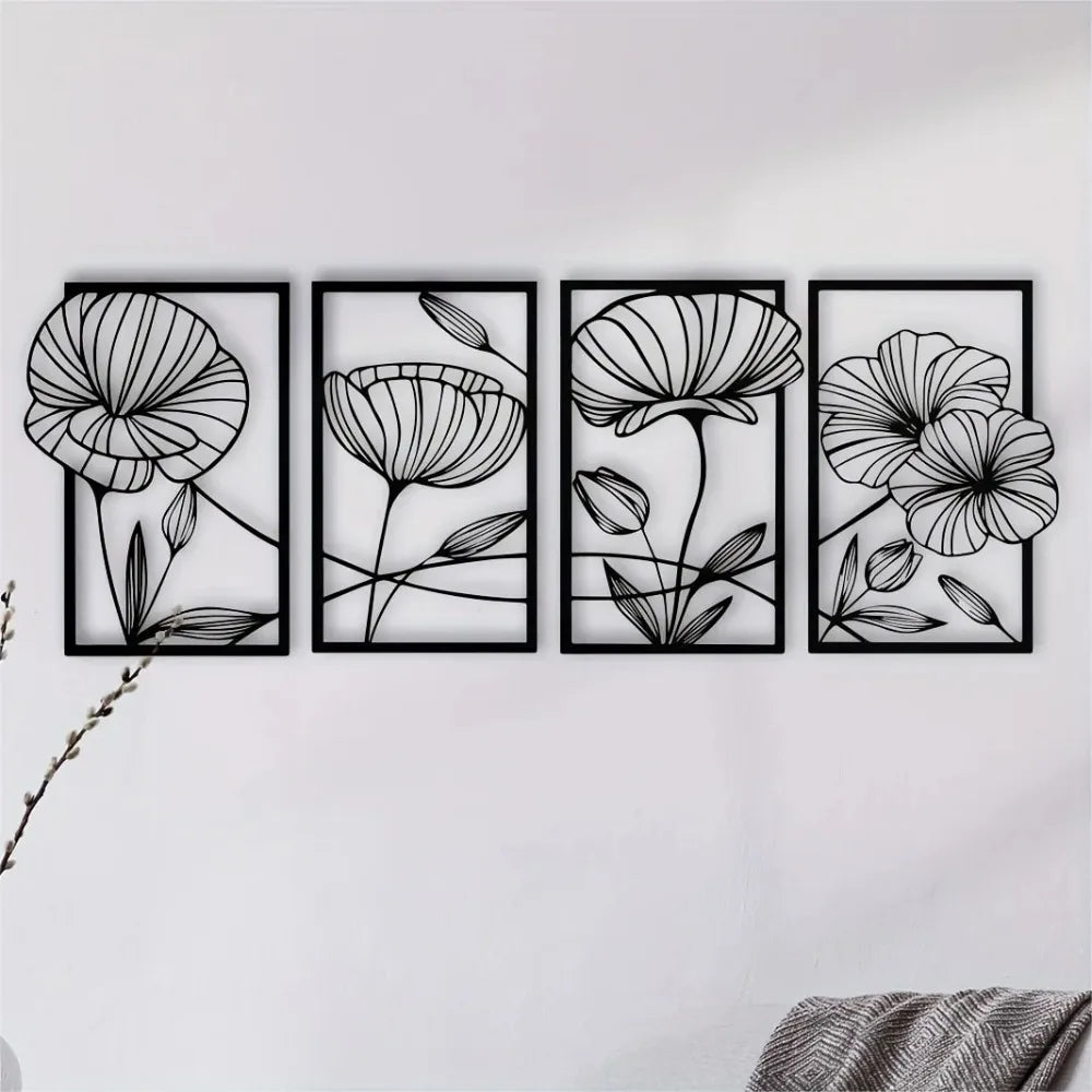 4-Piece Metal Lotus Wall Art – Minimalist Abstract Floral Hanging Sculpture