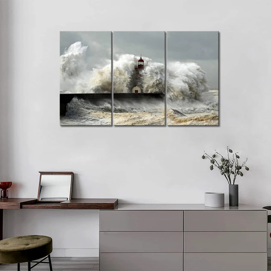 Guiding Light: Diamond Mosaic Lighthouse Triptych