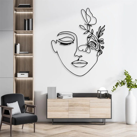 Minimalist Abstract Line Woman – Matte Black Metal Wall Art for Modern Spaces