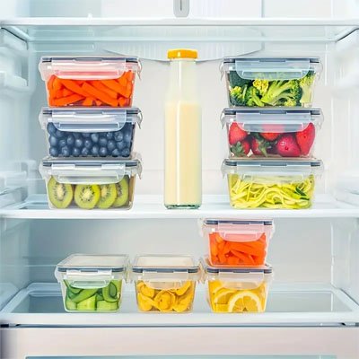 Boite alimentaire pour maximiser l'espace de rangement au réfrigérateur