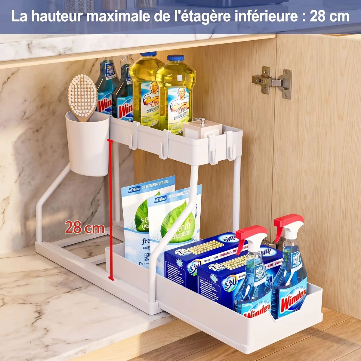 organisateur sous évier double niveau 